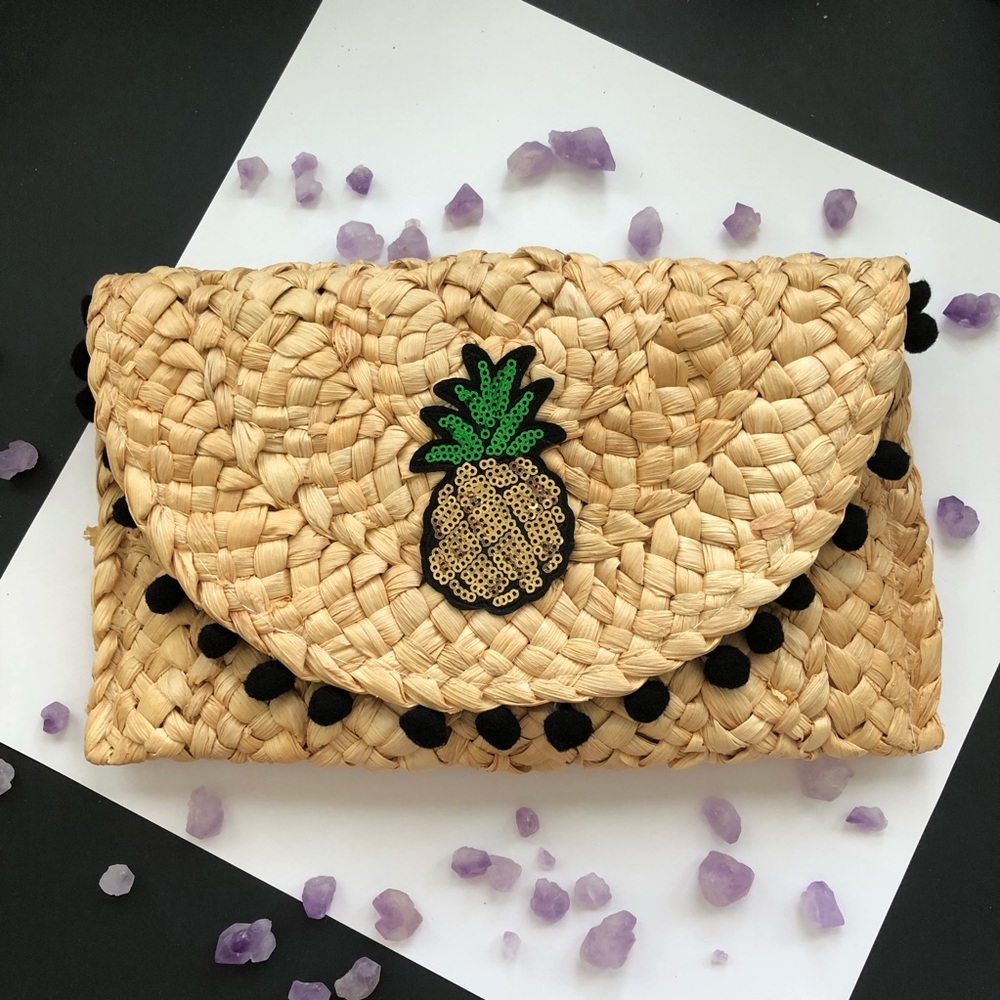 Sequin Pineapple Woven Envelope Clutch Purse